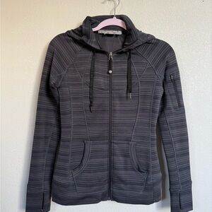 Athleta Black Striped Full Zip Hoodie XS Fleece Lined Jacket